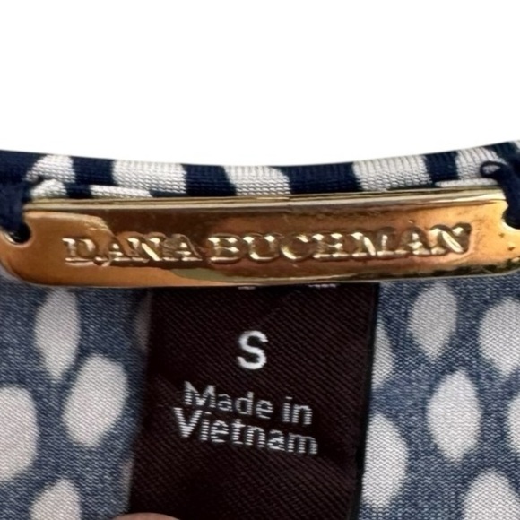 DANA BUCHMAN Navy Blue + White Sleeveless Twist Front Spotted Print Dress Small - Picture 4 of 6